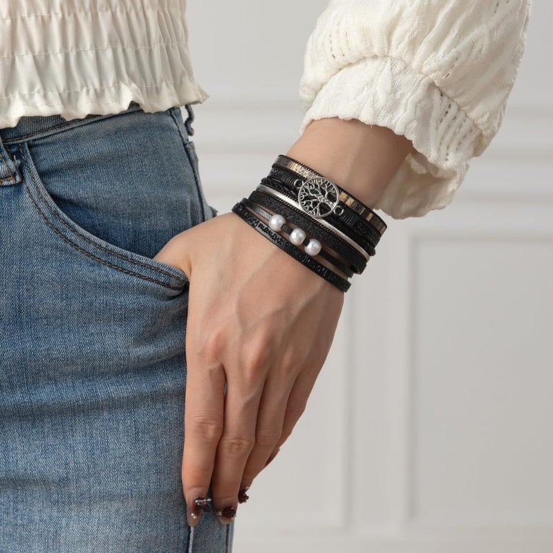 Rantanto Braid Leather Wrap Bracelet Trendy Stackable Crystal Cuff Boho Gold Heart Bracelet Jewelry Gift For Women - Image 2